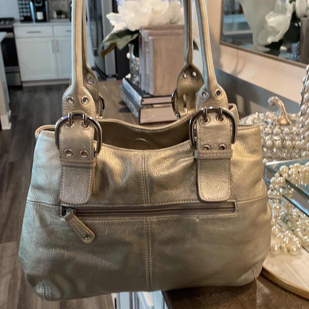 Tignanello Silver Pebble Leather Satchel - Picture 4 of 14